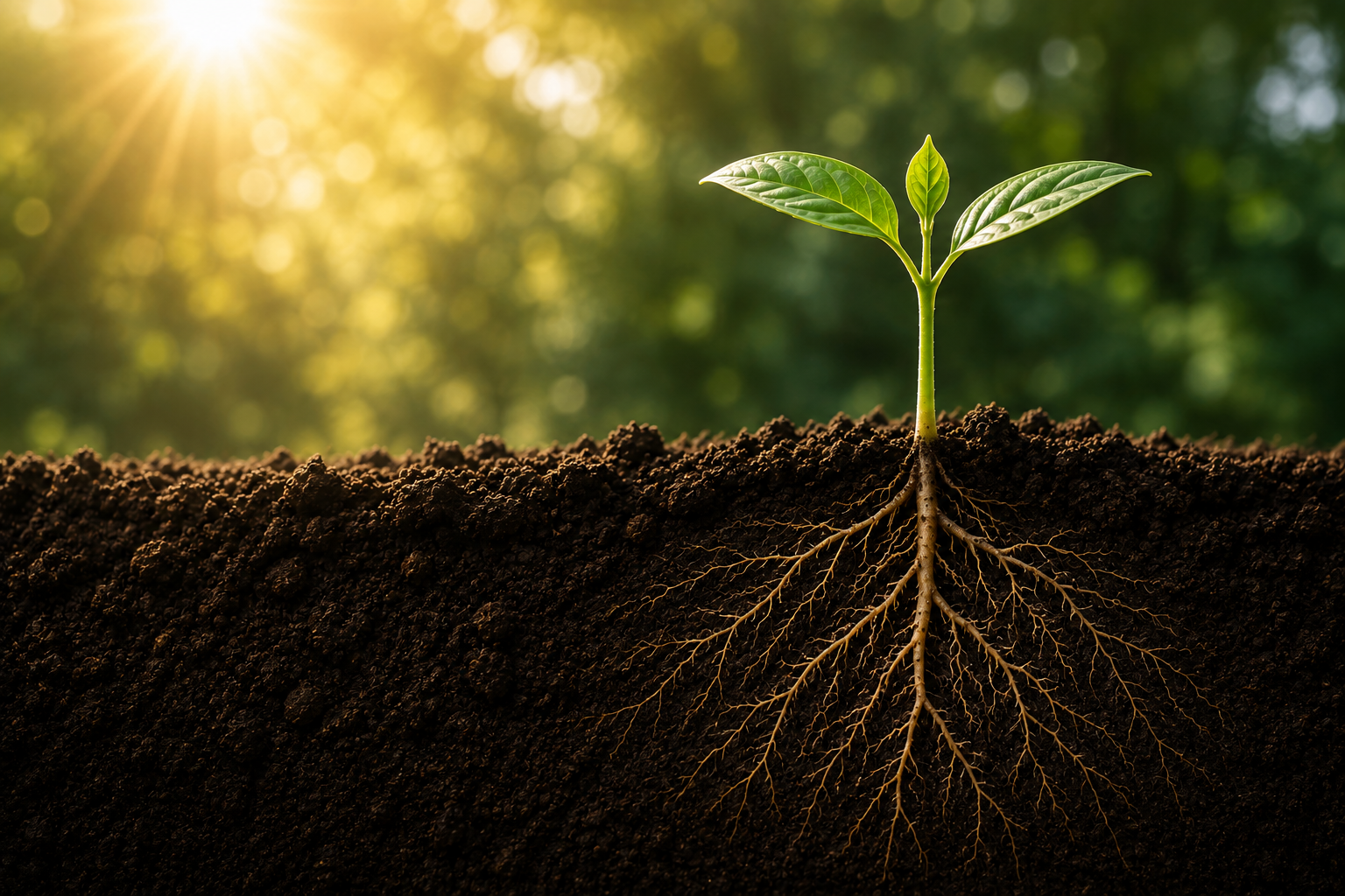 Seedling growing from rich soil