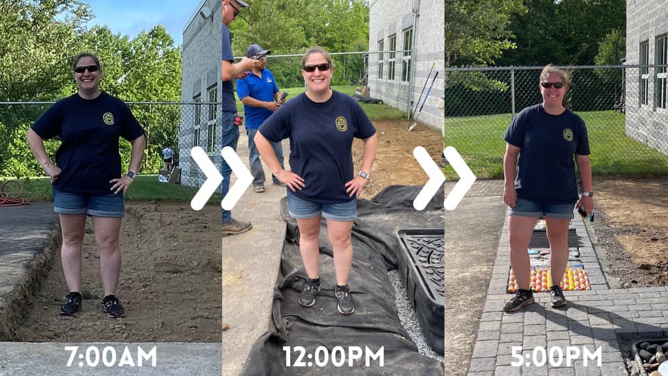 Steph building the sensory playground from 7am to 5pm